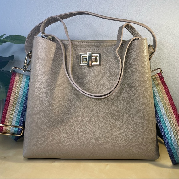 APATCHE LONDON TAUPE LEATHER TOTE BAG - Picture 6 of 13